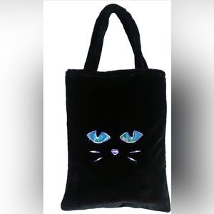 Black cat 🐈‍⬛ Halloween Candy Bags. 15.7'' X 11.8'' Large Soft Plush Tote Bag